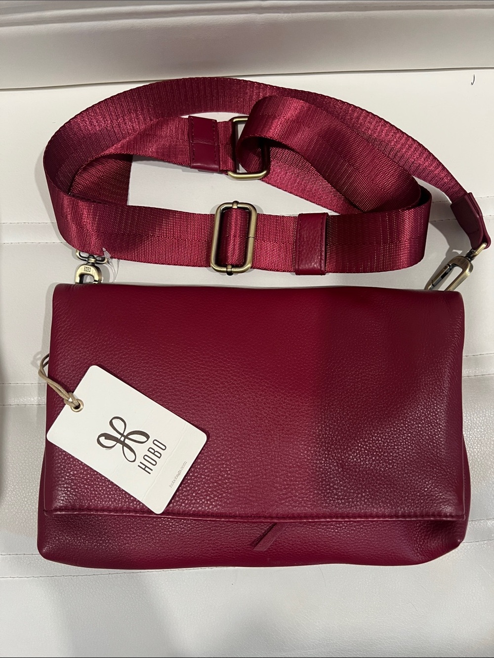 HOBO Wine Red Pebble Leather Crossbody with Wide‎ Strap Gold Hardware NWT